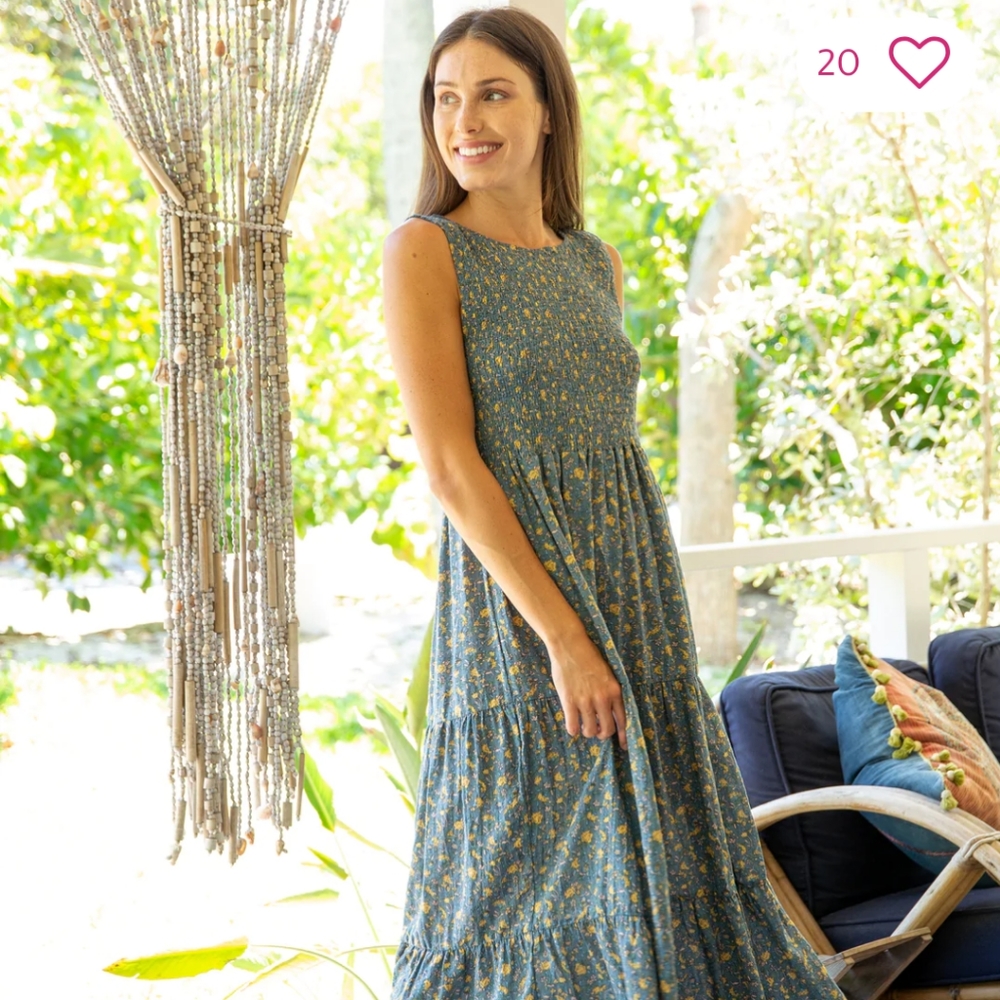 Emmie Boho Maxi Dress - Blue Yellow Floral